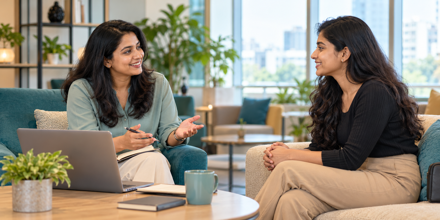 A recruiter and candidate having a positive conversation
